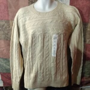 NWT Womens Cream Cable Knit Sweater, St Johns Bay Crewneck
